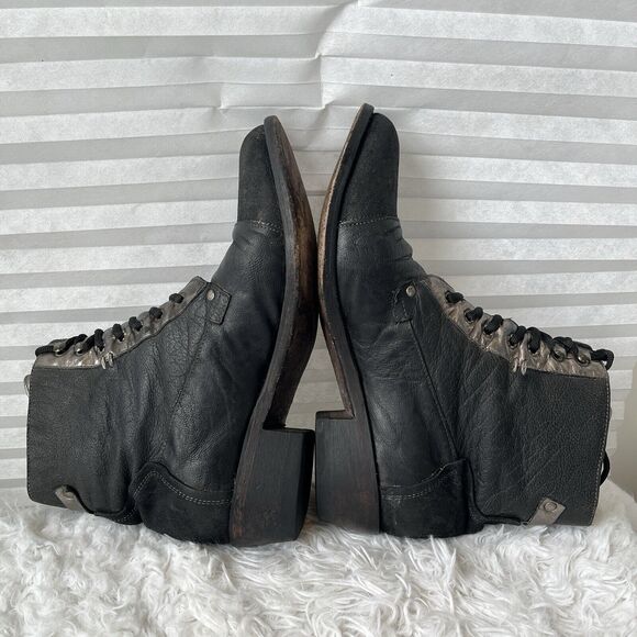 Old Gringo black and silver lace up Booties, size... | Depop Old Gringo black and silver lace up Booties, size 9.5 B, made in Mexico, leather